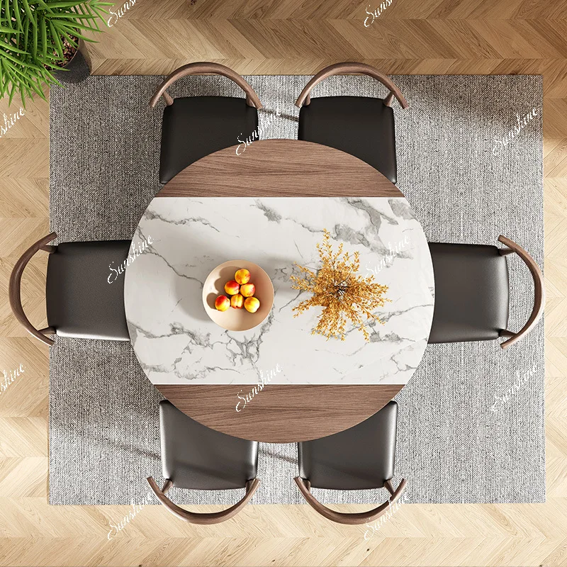 

Modern minimalist marble retractable solid wood dining table and chair combination