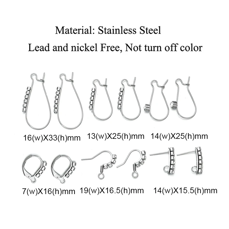 20pcs Stainless Steel French Earring Hooks Findings Not Allergic Earring with Rhinestone Jewelry for DIY Earring Jewelry Making