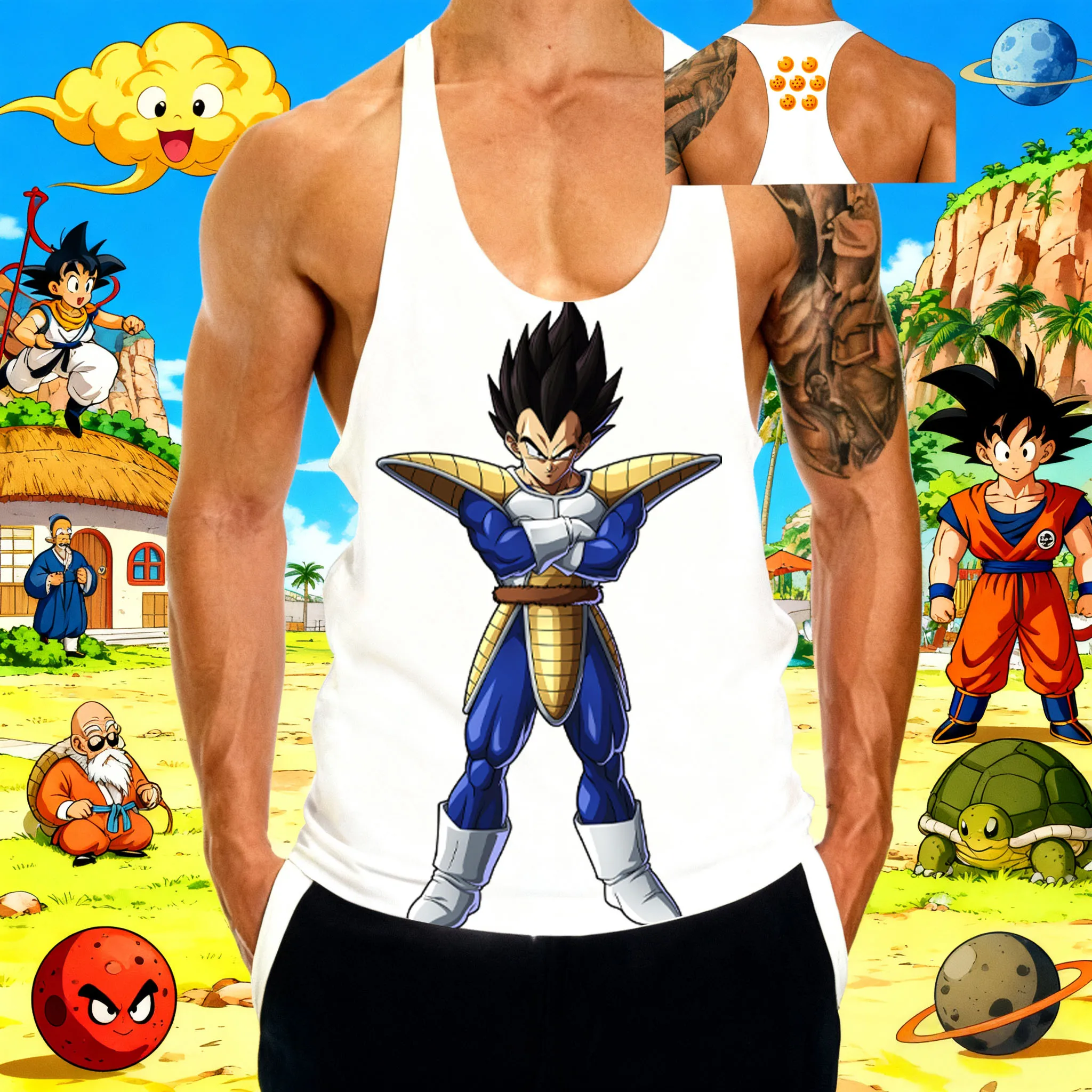 Popular anime dragon ball wukong elemento padrão impressão 2025 verão nova venda quente ginásio masculino esportes algodão sem mangas regata