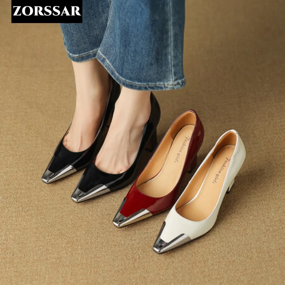 

2024 Women Patent Leather Pointed Toe Pumps Shoes Fashion Shallow Slip on Ladies Elegant High Heel Shoes Women's Office Footwear