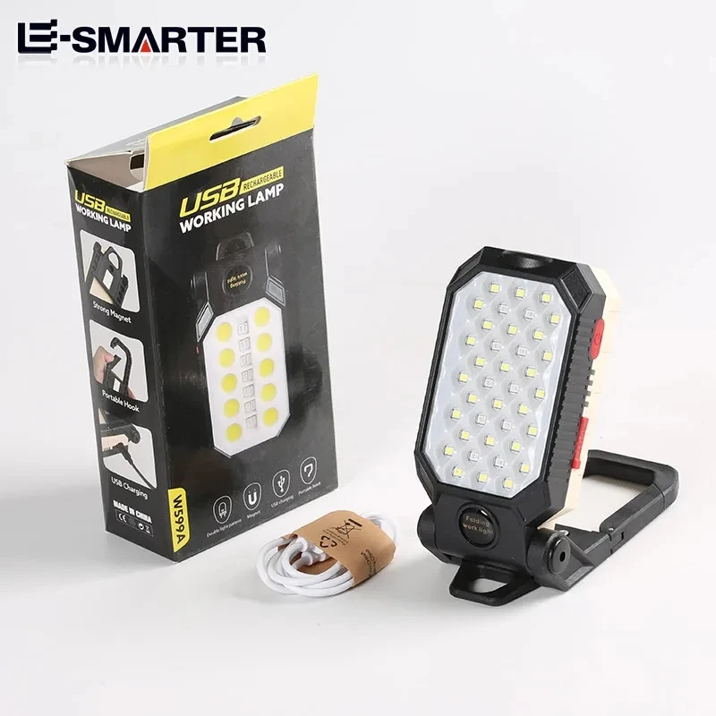 COB Magnetic Work Light Strong LED Flashlight Rechargeable Camping Waterproof Emergency Folding Floodlight With Power Display