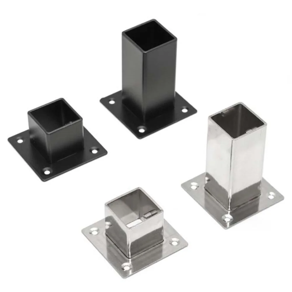 Stainless Steel Square Tube Connector 20/25/30/40mm Square Flange Base Fence Rail Pipe Bracket Joint Fittings Holder Home Tool