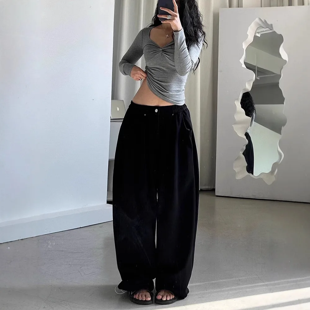 2025 جديد ريترو Sweatpants Sweatpants المرأة الطابق التطهير بنطلون فضفاض واسعة الساق بناطيل كاجوال #5