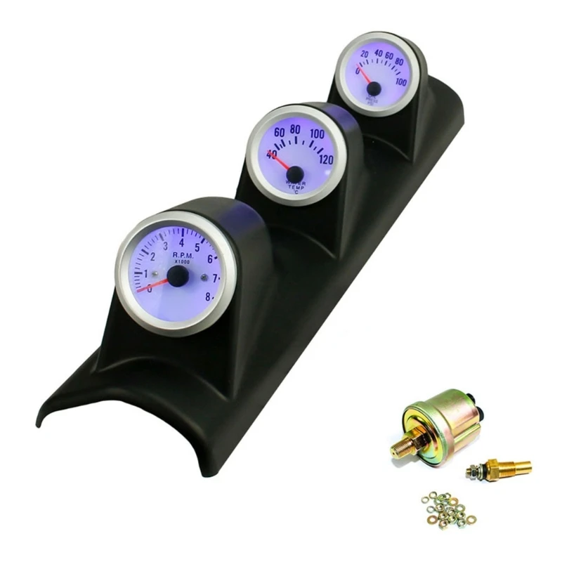 

Complete 3 Piece Automobile Meter Set Measuring Engine Rotation Heat Level And Oil Data H9EE