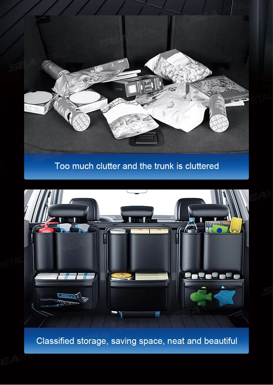 SEAMETAL Auto Stamm Pu Leder Lagerung Tasche Innen Auto Rücksitz Tasche Große Kapazität Hängen Organizer Für SUV Limousine Fließheck – Detail 5