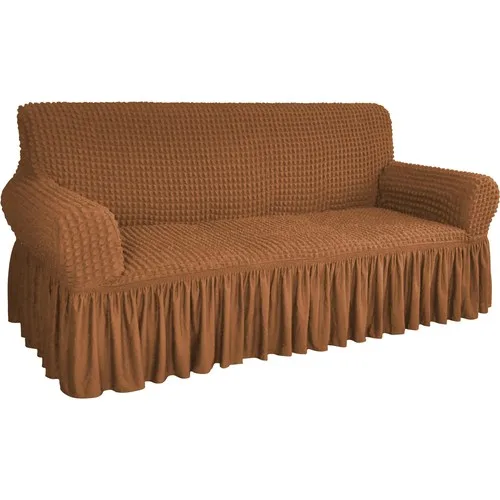 Bogda Gossamer Seat Sofa Cover Set Stretch Fitted Skirted Seat Sofa Cover (3kişilik) Set Coffee