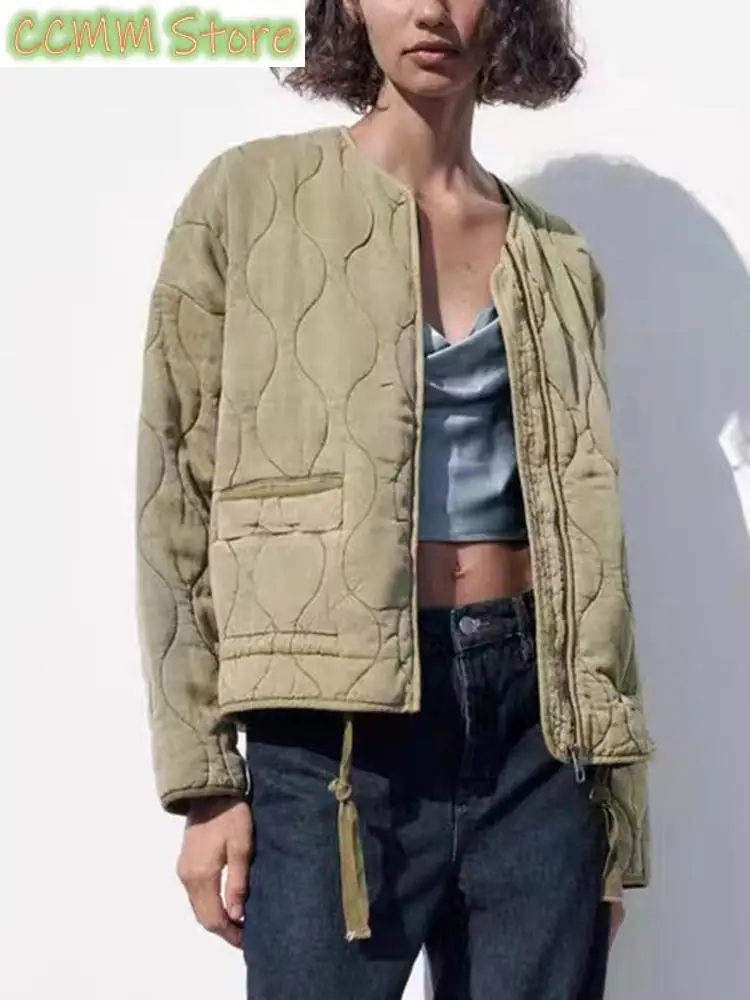 Women's New Zipper Warm Jacket Autumn and Winter Long Sleeve Round Neck Padded Solid Color Coat Women Fashionable Tops