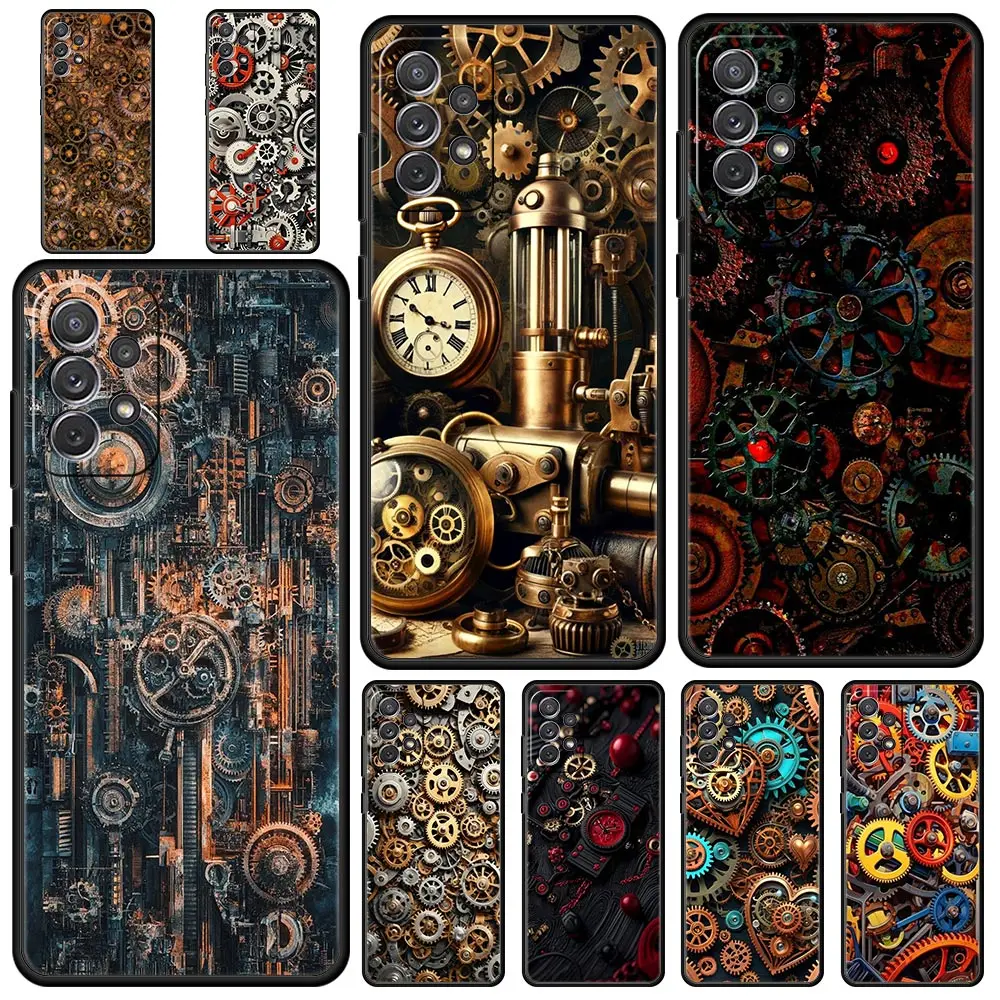 Mechanical Gear Pattern Phone Case for Samsung Galaxy A55 A35 A15 A14 A13 A25 A54 A51 A71 A72 A73 A32 A52 A41 5G Soft TPU Shell