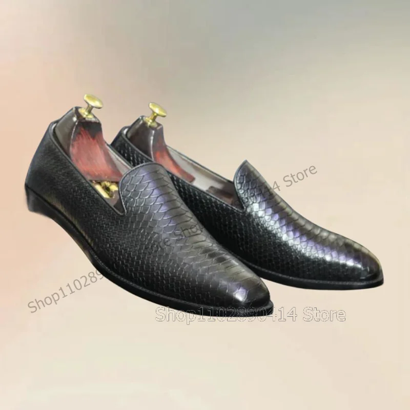 

Black Crocodile Print Square Toe Men Loafers Fashion Slip On Men Shoes Luxurious Handmade Party Office Banquet Men Dress Shoes