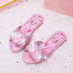 Disney sandali per bambini pantofole congelate moda Elsa scarpe da principessa fiori di cristallo antiscivolo blu rosa argento sandali da ragazza