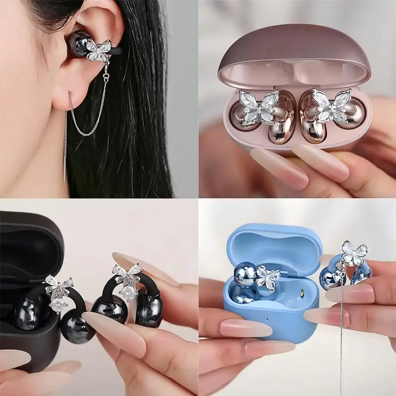 Trendy Butterfly Rhinestone Earbud Charms Earphone Clips For Open Ear Wireless Earbuds Jewelry Decoration For Girls Gift