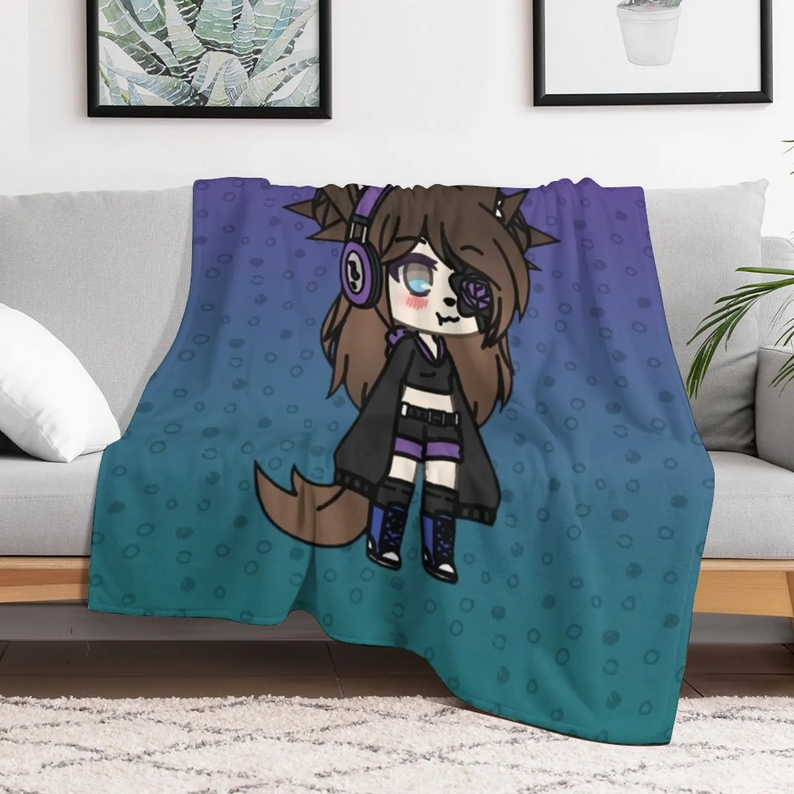 Gacha Life Series - Karin the strange goth girl with the eye patch Throw Blanket Kid'S Hair Decoratives Blankets