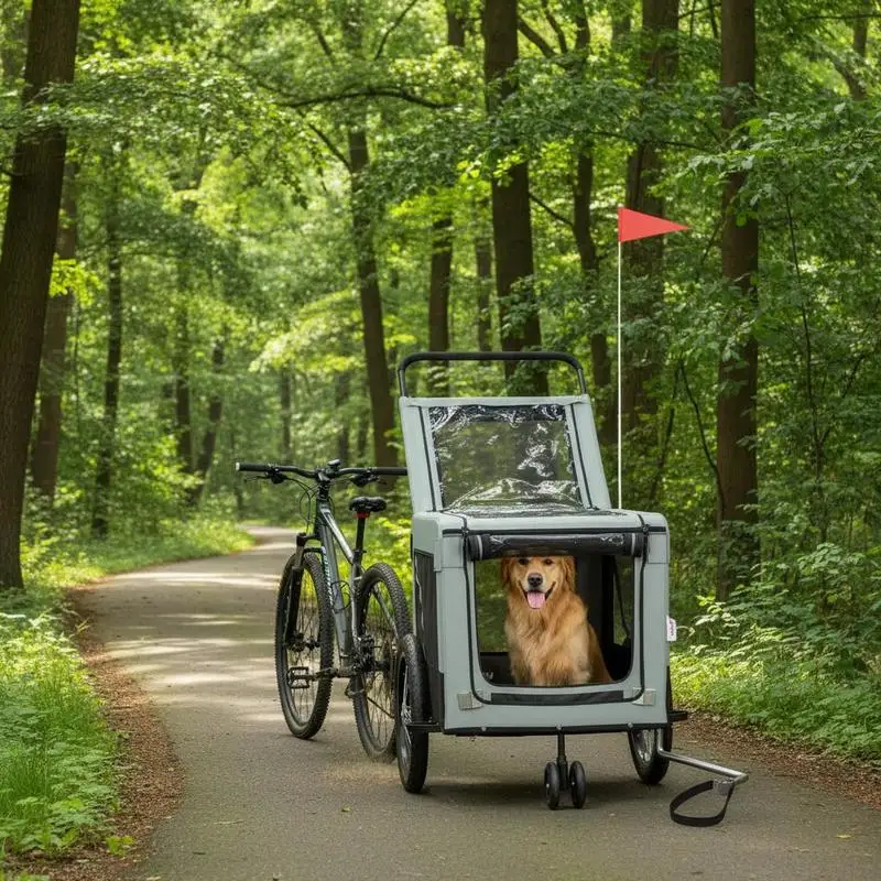Fahrradanhänger für Hunde und Katzen, Eisenrahmen, Oxford-Stoff, PVC-Dach, wetterfest, belüftete Fenster