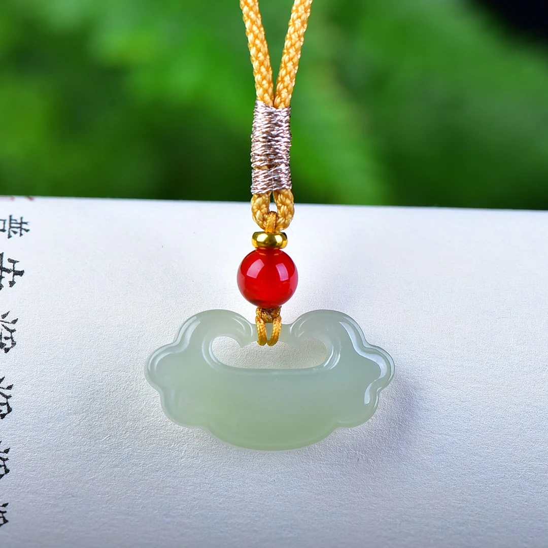 25mm China Nephrite Stone Certified Jade Cloud Lock Pendant Necklace Women Fine Jewelry Natural Hetian Jade Lucky Charm Amulet - view 2