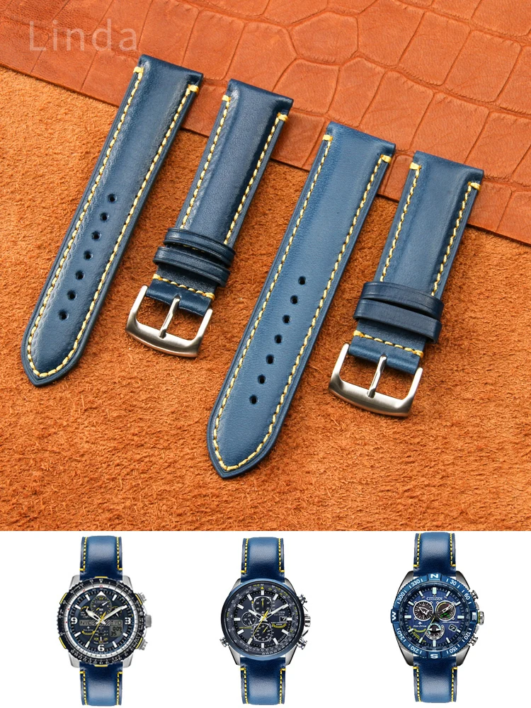 Genuine Leather Watch Strap for Citizen Strap Blue Angel At8020 Air Eagle Jy8078 Watch Band Accessories 23mm Blue Wristband