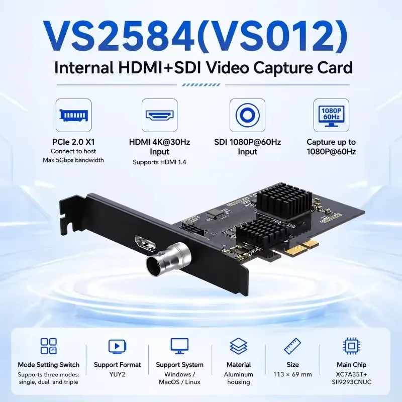 AP01 for PCIe 2.0 X1 SDI Hybrid Capture Card 4K30 1080P60 SDI YUY2 Single Dual Triple Mode Internal Video Capture view 2