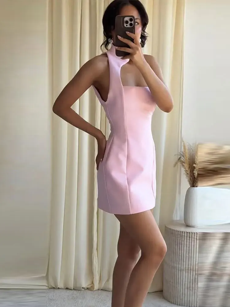 Plissiertes, ausgeschnittenes, tailliertes Minikleid für Damen – sexy, ärmellos, mit Einzelknopf und Reißverschluss, schmal geschnitten, charmantes Partykleid, neu – Detail 8