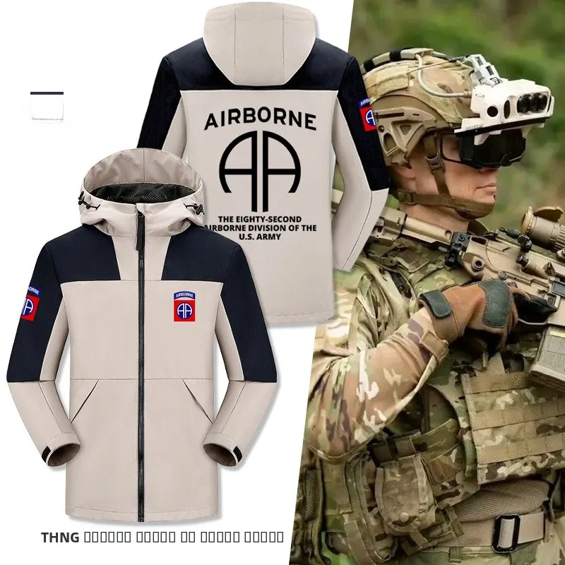 

82nd Airborne Patchwork Jaet Men's Women's Autumn Winter Windproof Polyester Stand Fit Zipper Decorated Workwear Sle