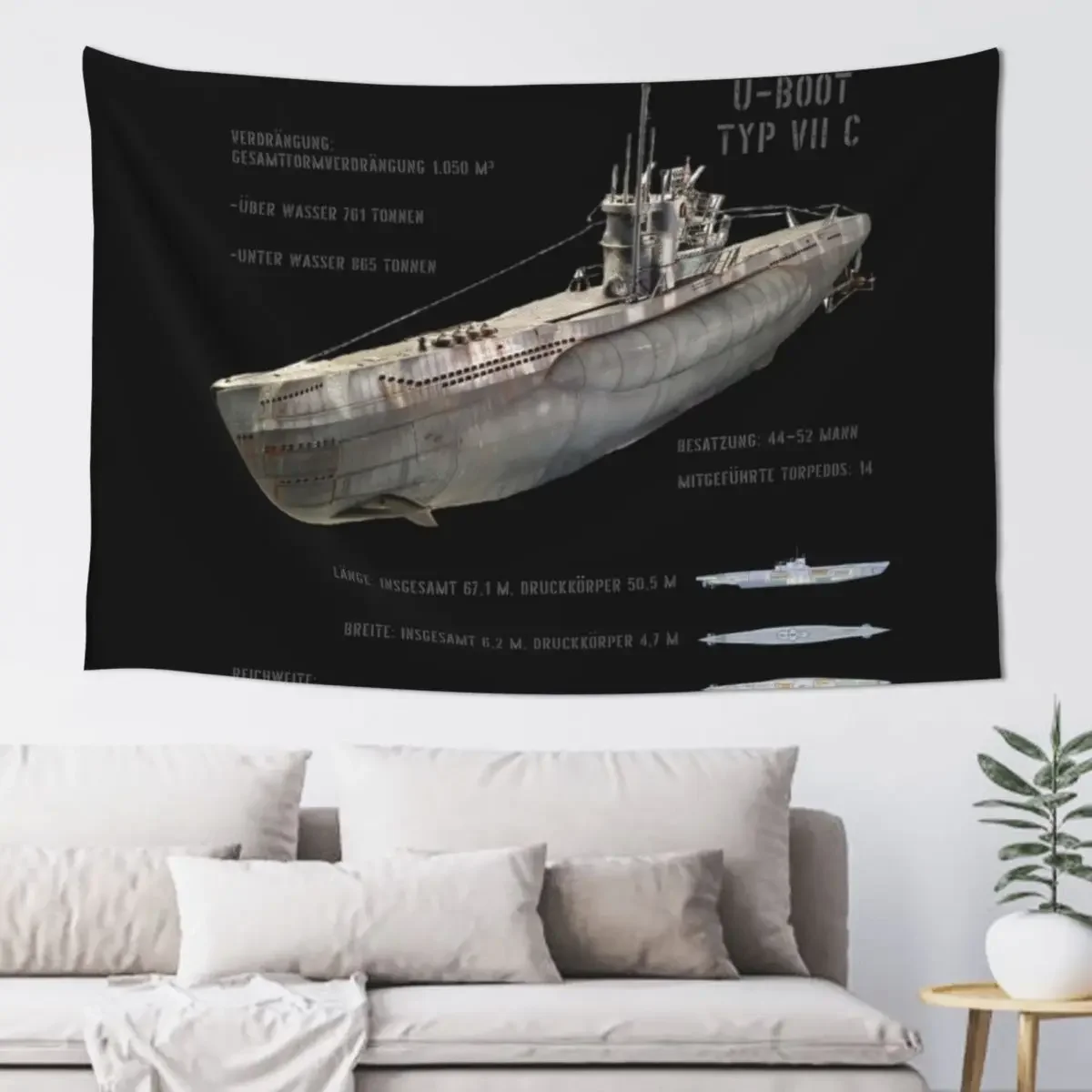 German U-Boat Type VII C Kriegsmarine WW2 in German Tapestry Hanging Wall Cute Decor Japanese Room Decor Tapestry