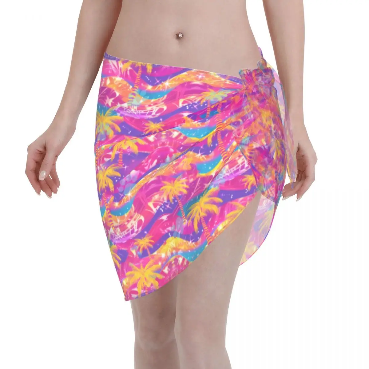 Custom Colorful Hawaiian Wind Women Short Sarongs Beach Wrap 3D Printed For Swimwear Beach Bikini Wrap Swimsuit Coverups