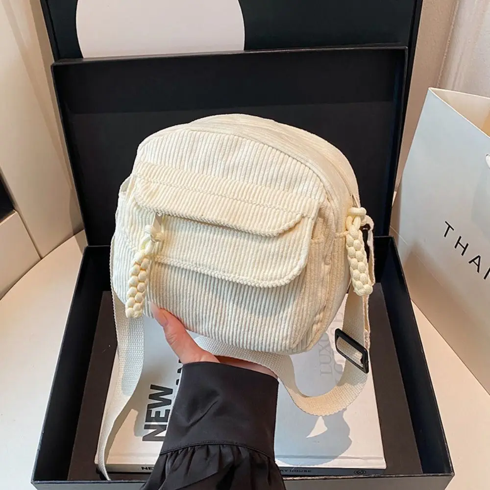 

Large Capacity Corduroy Shoulder Bag Korean Style Cotton Cloth Solid Color Crossbody Bag Small Square Bag Handbag Canvas Handbag