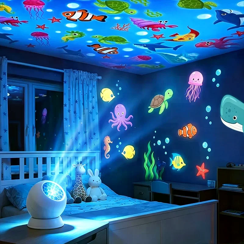 /PFU/LED Rotating Starry Ocean Projector Light Dynamic Projection Night Lamp with Timer for Bedside Wedding Gift