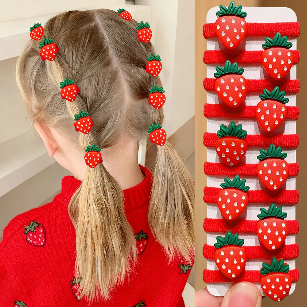 Juego de 10 Uds de lazos para el cabello de fresa multicolor, accesorios para el cabello para niñas de diseño bonito, mejora el estilo festivo diario, regalo dulce