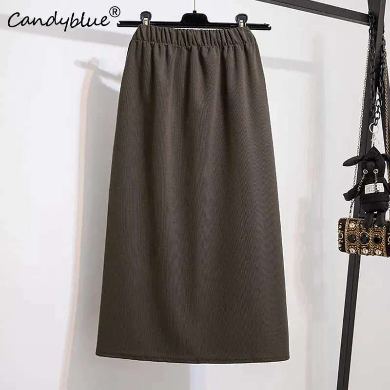 

Solid Casual A-line High Waist With Belt Office-Lady Women's Skirt Korean Fashion Chic Elegant Mid-Calf Skirts For Women 2023