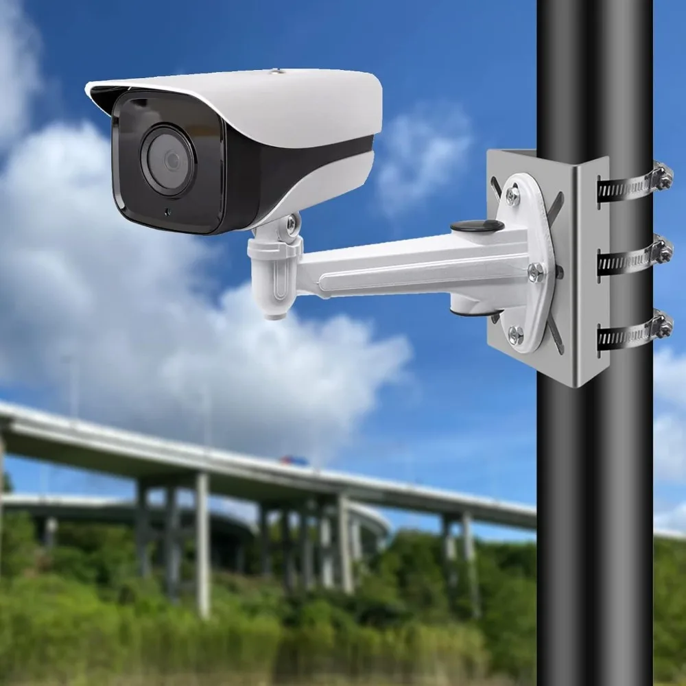 

Vertical Mast Mount Brackets with Adjustable Rings Adjustable Steel Camera Mount Brackets Simple Use for Security Cameras