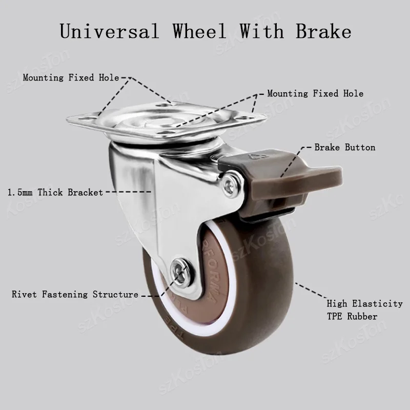 4 Stück Universal-Lenkrollen, robuste Möbelradrolle, geräuschlose Trolley-Räder für Tisch, Stuhl, Sofa mit Sicherheitsbremse