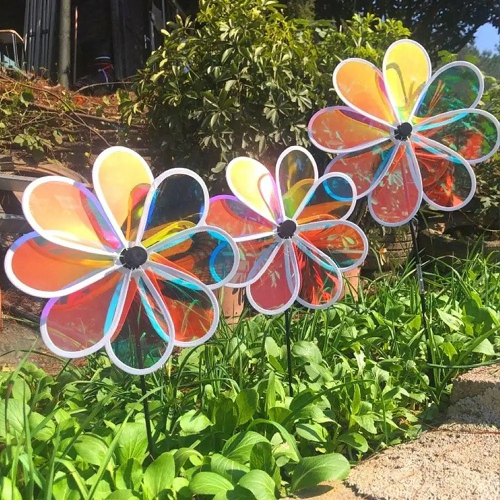 Color Bird Repelling Windmill Outdoor Grounding Mounted Reflective Changing Windmill Wind Spinner Kindergarten Children's Toys