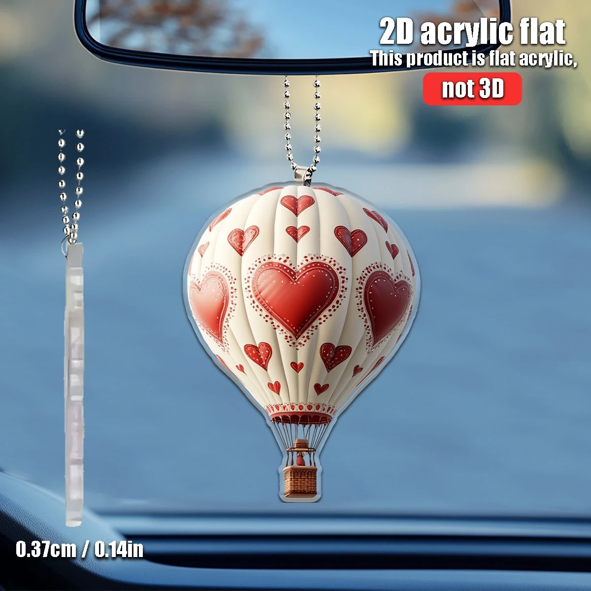 Valentine's Day Red Heart Balloon Pattern Acrylic Hanging Decoration 2D Car Home Party Birthday Gift Interior Accessories
