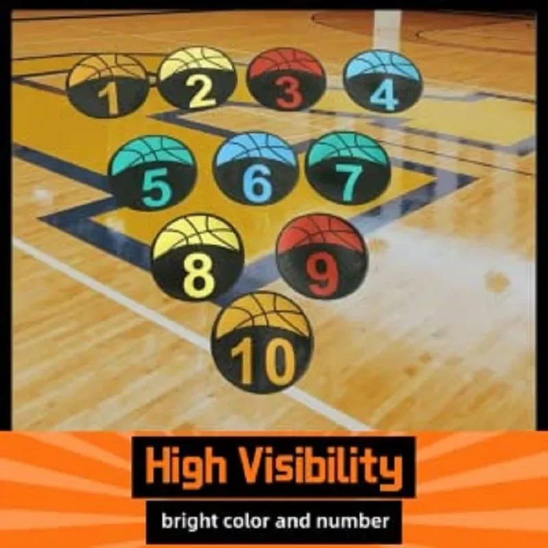 Basketball Spot Marker 5 or 10-Pack 9 Inches Colorful Anti-Slip Rubber Sports Basketball Training Markers Round Flat Number Dots