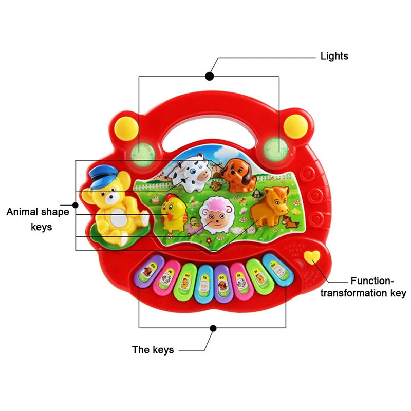Brinquedo musical do bebê com som animal, teclado piano infantil, instrumento elétrico piscando música, primeiros brinquedos educativos para crianças