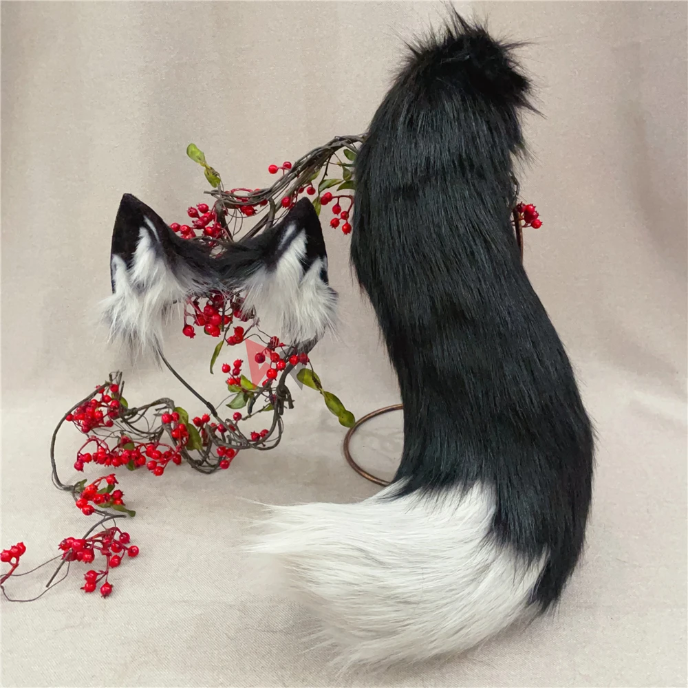 New Hand Made Work Black Wolf Wolves Ears Hairhoop Headwear Tail Costume Accessories Custom Made