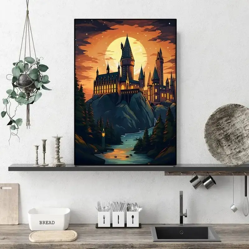 معالج المدرسة السحرية المشارك خمر H-Hogwarts القلعة السحر حائط لوح رسم الفن لغرفة المعيشة النوم ديكور المنزل جدارية #6