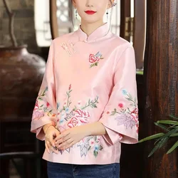 Blouse Eleganti Loose Female Shirt Autumn Ethnic Style Tang Suit Coat Vintage Harajuku Embroidery Chinese Tops Women Wu Tang