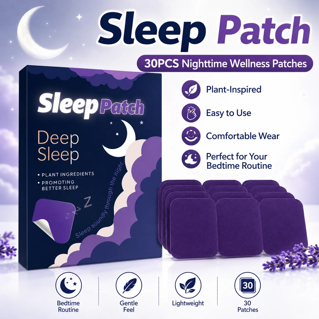 30PCS Sleep Patch Nighttime Wellness Patch Plant-Inspired Comfortable Night Patch for Bedtime Routine Travel Home image 2