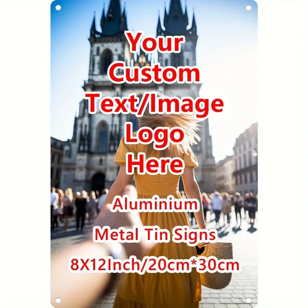 CIFbuy 2D Flat Custom Tin Metal Sign, Couple Pet Family Wall Plaque Pre‑Drilled 8x12In Home Decor