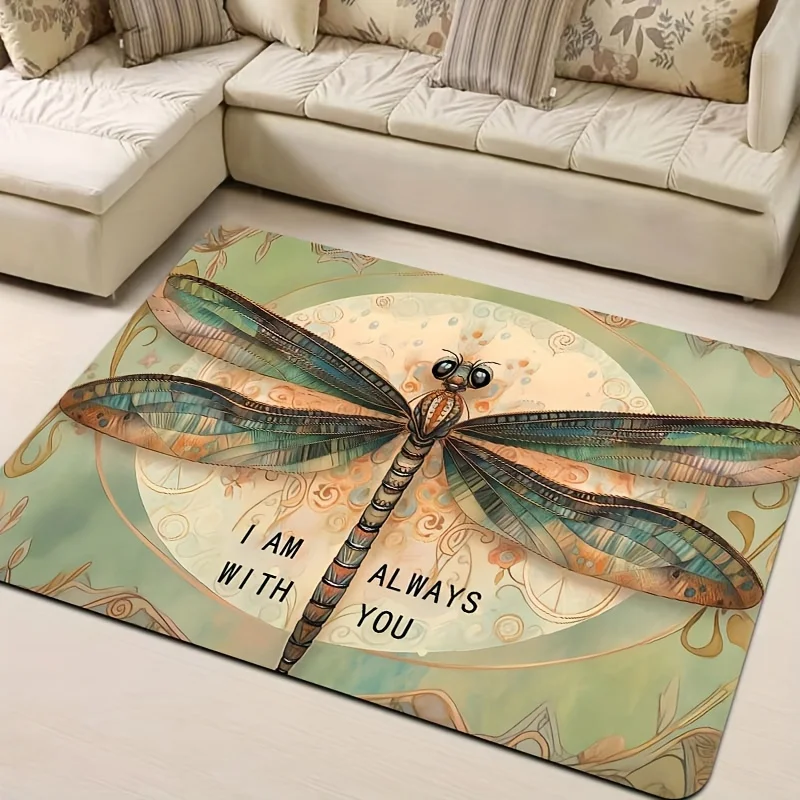 1pc 2D Flat Dragonfly Art I Am Always With You Quote Flannel Door Mat Non Slip Nature Rug For Entryway Floor