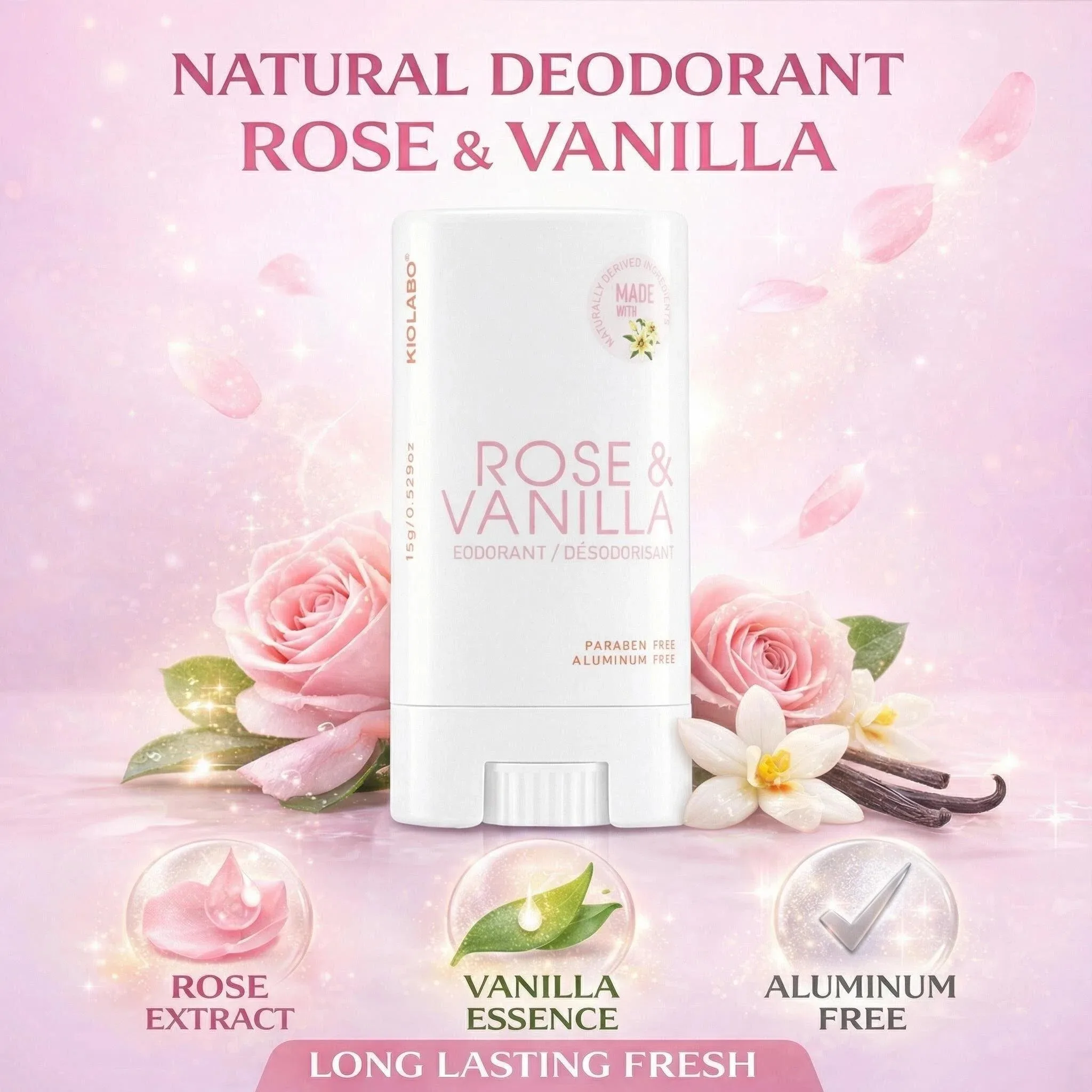 

Дезодорант-стик Rose Vanilla для женщин – длительная защита от запаха тела, свежий цветочный аромат, нежный, безалюминиевый дезодорант для подмышек