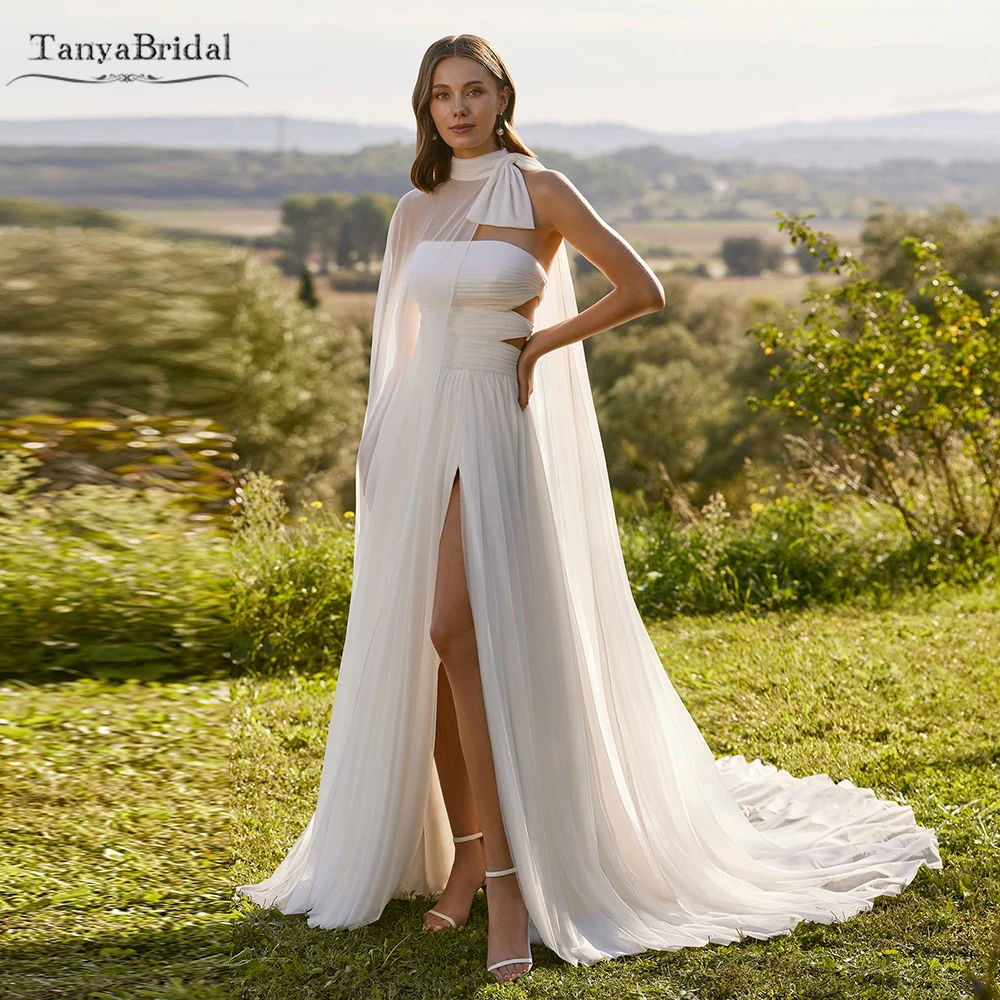 

Свадебные платья в стиле бохо без бретелек, свадебные платья с разрезом по бокам и съемной накидкой DW1069