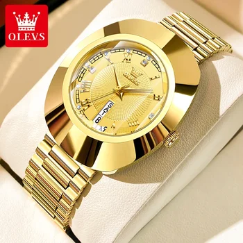 OLEVS top brand watch for women stainless steel scale double Calednar luxury big dial wristwatch waterproof quartz wrist watch