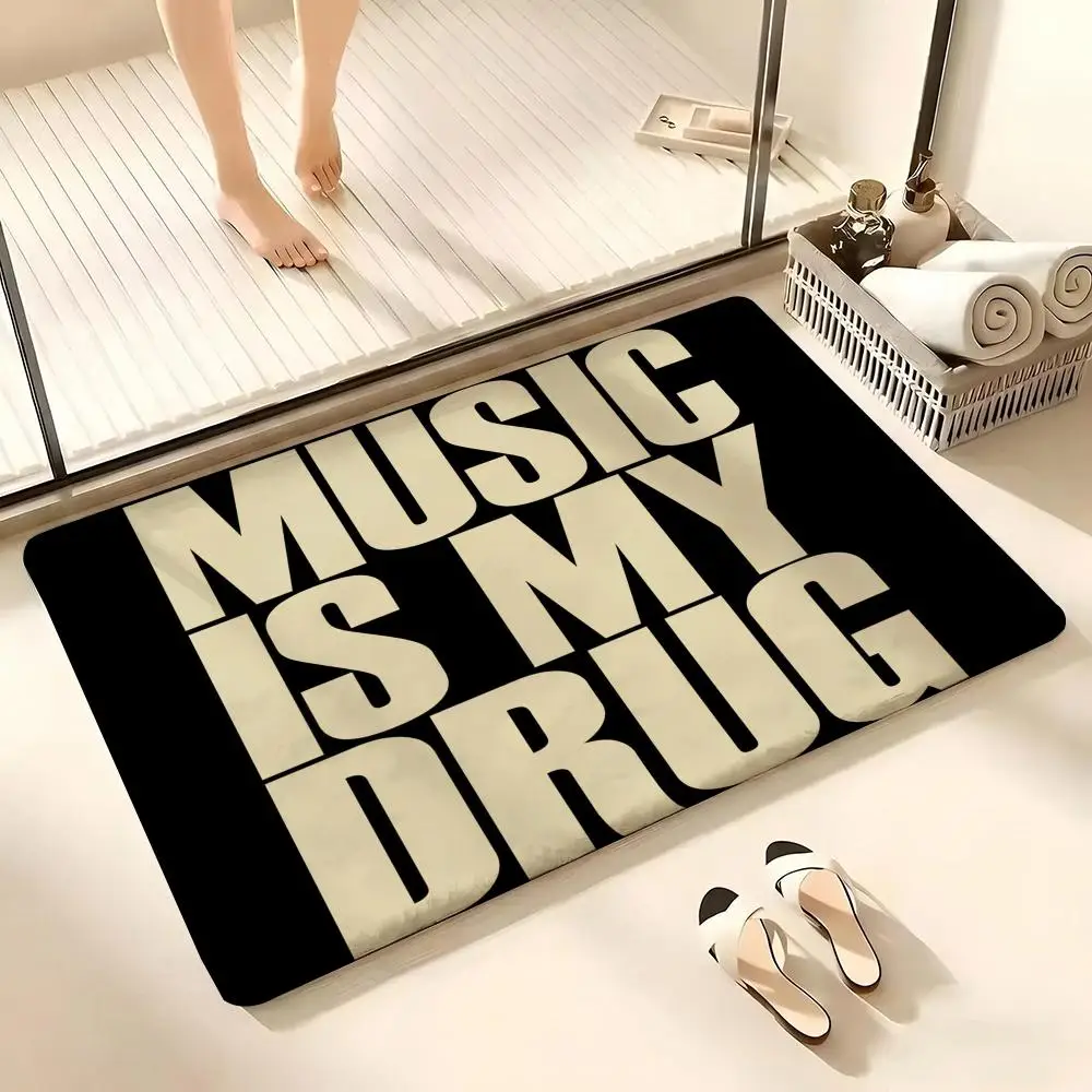 Music Lover Typography Quotes Floor Mat Flannel Rug Non Slip Absorbent Soft Washable For Entryway Hallway Bathroom Kitchen Decor