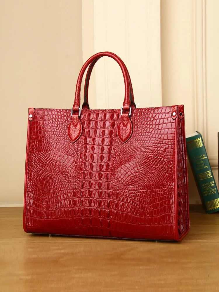 Large Capacity Casual Totes Handbag Women High Quality Crocodile Genuine Leather Handbag New Office Ladies Satchels Shoulder Bag