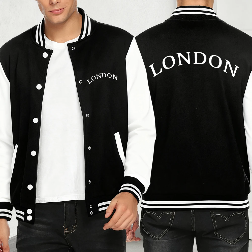

Мужская бейсбольная майка с лондонским буквенным принтом, осенняя модная уличная одежда в стиле хип-хоп, флисовое американское пальто, свободная повседневная куртка