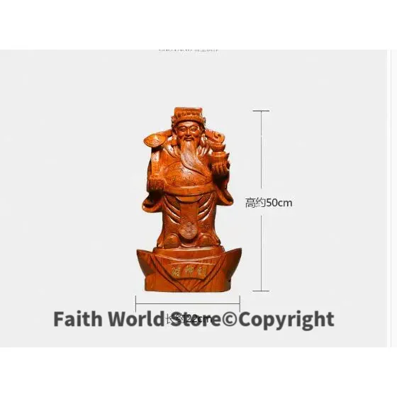 50CM large HOME Company store bring in wealth making money lucky The God of wealth CAI SHEN DAO Yellow pear wood carving statue