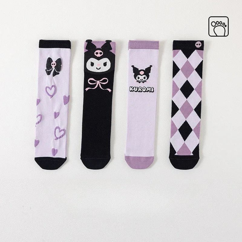 Girls Cute Sanrioed Kuromi Purple Knee Long Socks Kawaii Cartoon Anime Kuromi Children Toddler Middle Tube Socks Gift