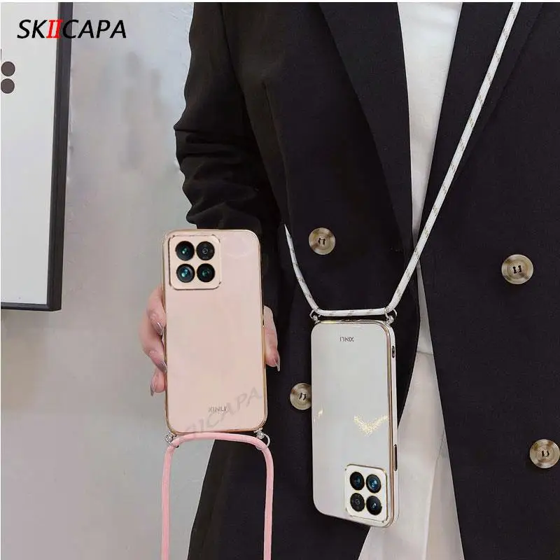 ل Xiaomi 15T Crossbody قلادة الحبل Lanayard تصفيح جراب هاتف ل Xiaomi Mi 15 T 15T 17 برو ماكس غطاء سيليكون مطلي #1