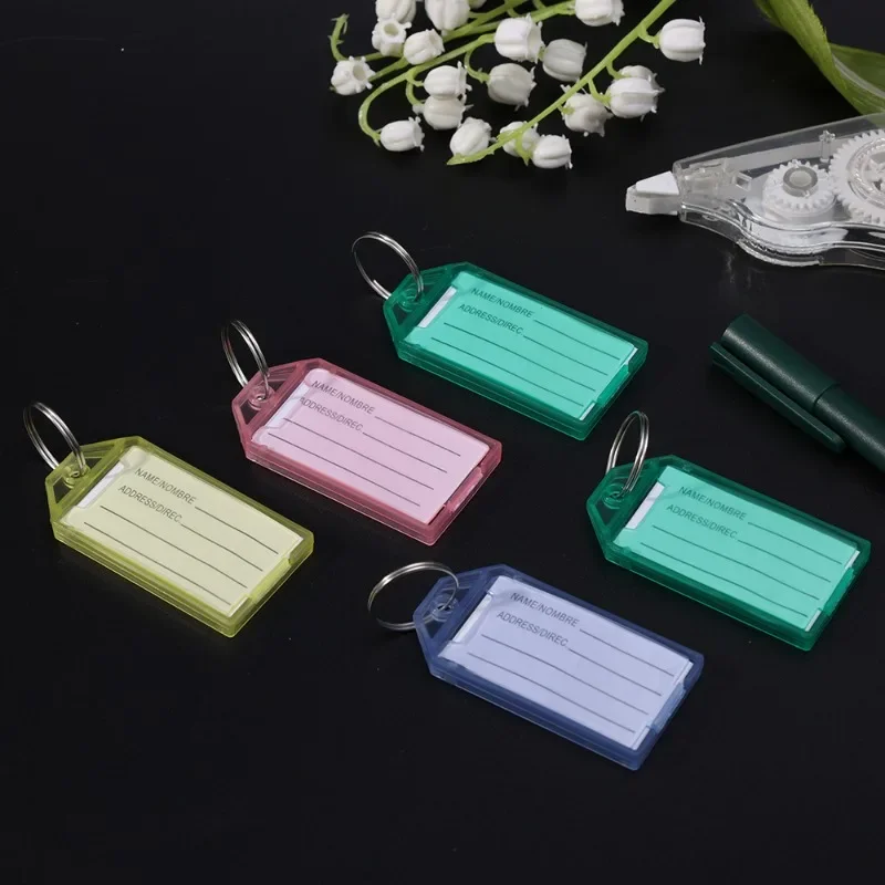 Colorful Plastic Key Tags Flap Transparent Keychain Split Ring Double Sided Marking Plate Luggage Identification Tag Cute Gifts